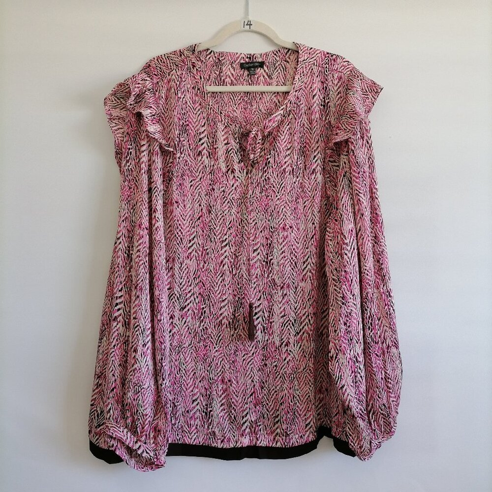 Cotton Bleu Womens Pink Balloon Sleeve Abstract Print Boho Blouse Top Size 1X